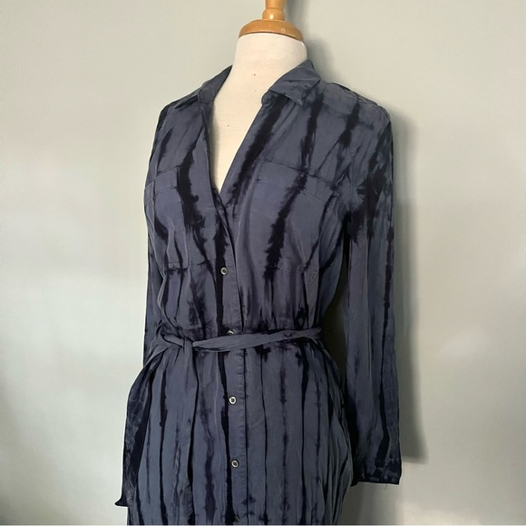 NEW NWT Hatley Blue Navy Tie Dye Button Down Belted Long Sleeve Maxi Dress - Picture 8 of 16